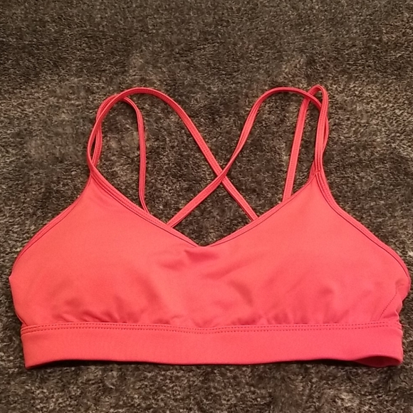 red strappy sports bra